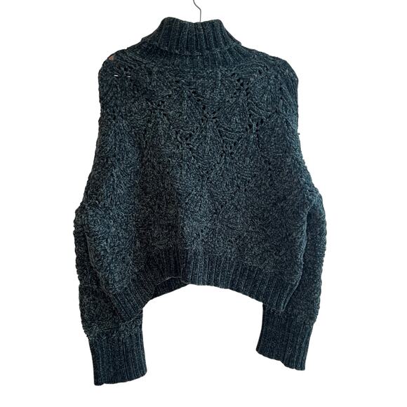 POL Chenille knit Green Turtleneck Oversized Cropped Sweater - Picture 7 of 8